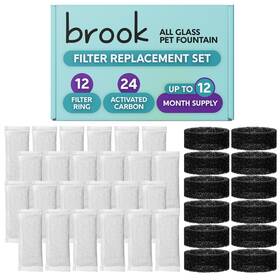 Brook 703670385865 Glass Pet Fountain Filter Replacement Set 12 Rings And 24 Activated Ca