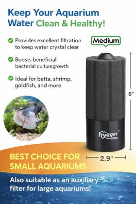 Hg120-m Hyggar Hygger Double Sponge Aquarium Filter Medium 20 55 Gal Bio Aeration Quiet