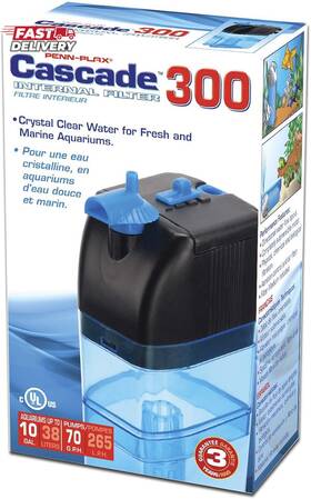 Penn-plax 711181796285 Cascade 300 Fully Submersible Internal Filter Provides Physical Bio
