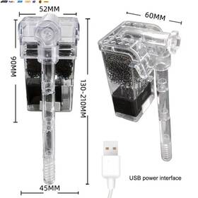 250h Usa-viralfinds 445009333347 Aquarium Hang On Filter Mini Fish Tank Usb Power Interface 2.5w Flow