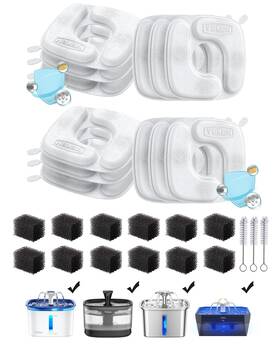 Veken 850069632724 Cat Water Fountain Filters 12 Pack Replacement And White