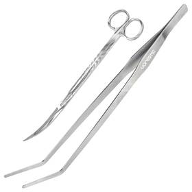 Vorestic 719326719245 2pcs 15 Inch Curved Aquarium Tweezers Long And 9.8 Scissors Feeding To