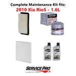 2010 Kia RIO5 1.6L Complete Cabin, Air & Oil Filter Kit (5W-20). Fixed Price $80.95.