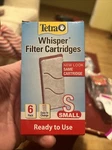 Tetra Whisper Filter Cartridges, Size Small, 6 Pack, Ready To Use, 19550. Fixed Price $8.99.