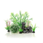 Jih Aquarium Fish Tank Plastic Plants And Cave Rock Decorations CU89-GREEN-7. Fixed Price $14.76.