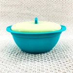 Tupperware Legacy Essentials Round Server Bowl Aqua & Yellow 7 1/2 Cup 3186B-1. Fixed Price $14.90.