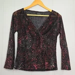 Jkla California Burgundy Black Burnout Velvet Sheer Mesh Top V-neck Medium Usa. Fixed Price $28.41.