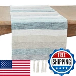 Saro Lifestyle Fringed Stripe Table Runner, 16"X120", Aqua. Fixed Price $67.88.